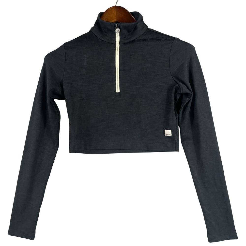 Vuori Womens S Cropped 1/2 Zip Pullover Black White Sweatshirt Yoga Activewear